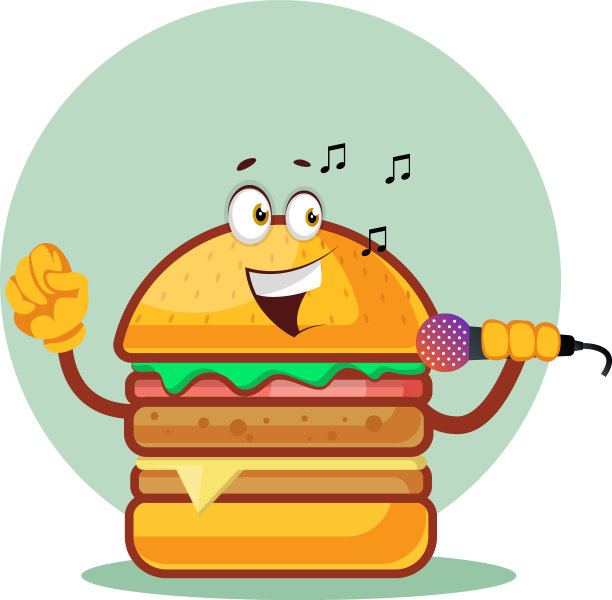 唱着歌的汉堡手拿着麦克风图片下载