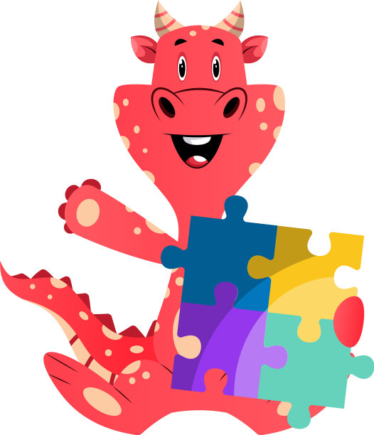 红龙在白底上拿着拼图图片下载