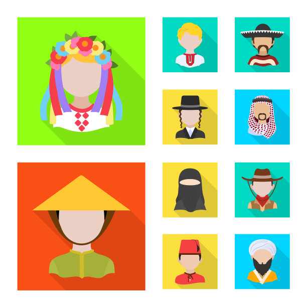 设计的国家和种族图标集图片下载