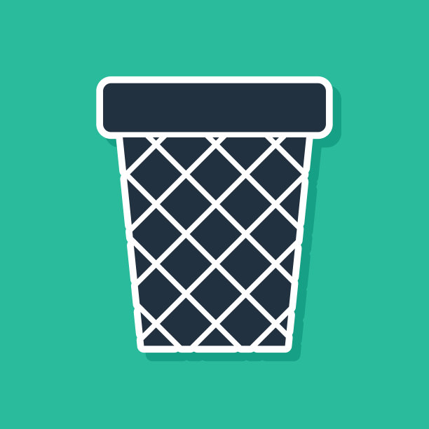 蓝色垃圾桶图标孤立在绿色背景上图片下载