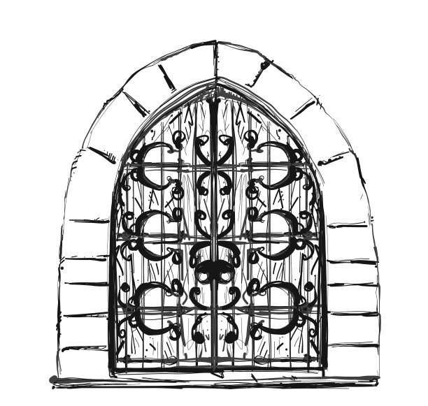 勾勒成对敞开的门，周围装饰华丽图片下载