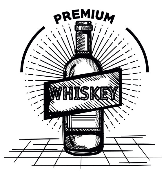 最好的威士忌酒瓶drawn标签图片下载