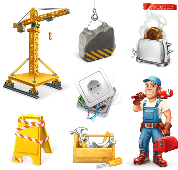 维修和服务起重机套筒工具工人3d图片下载