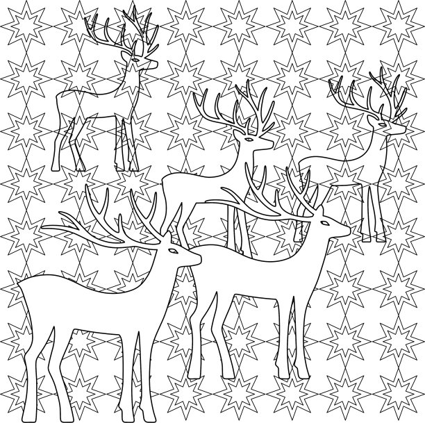 鹿涂色书页设置剪影图片下载