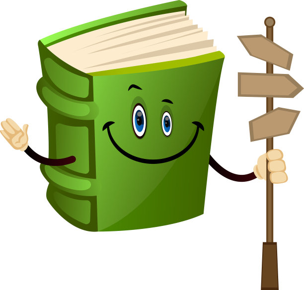 卡通书人物与道路方向标志图片下载