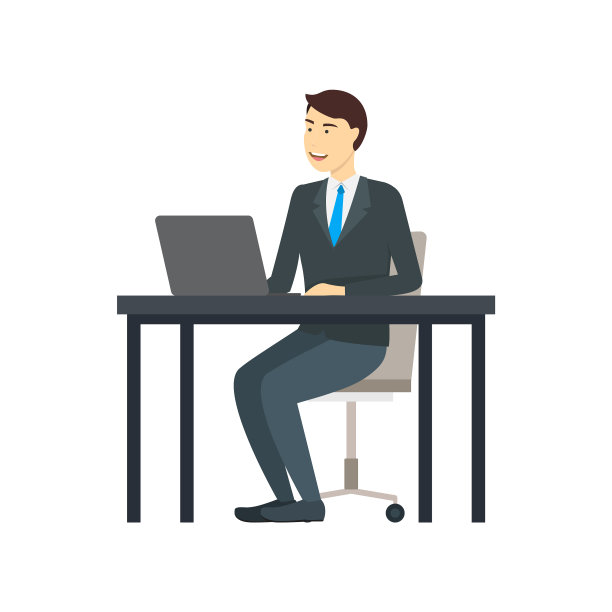 卡通人物在电脑前工作图片下载
