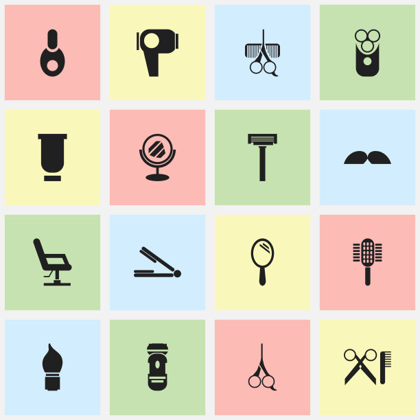 一套16可编辑的发型艺术家图标图片下载