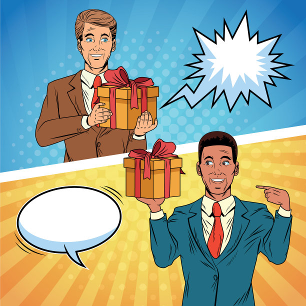 波普艺术商人与礼品盒卡通图片下载