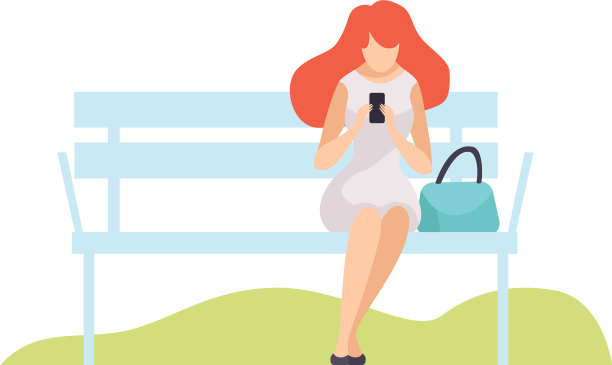 坐在长椅上玩手机的女孩图片下载