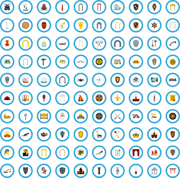 100考古学图标设置扁平风格图片下载