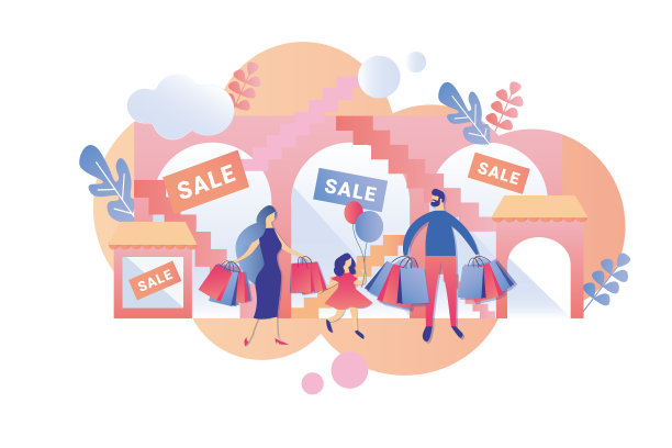 带着孩子的家长周末去购物中心购物图片下载