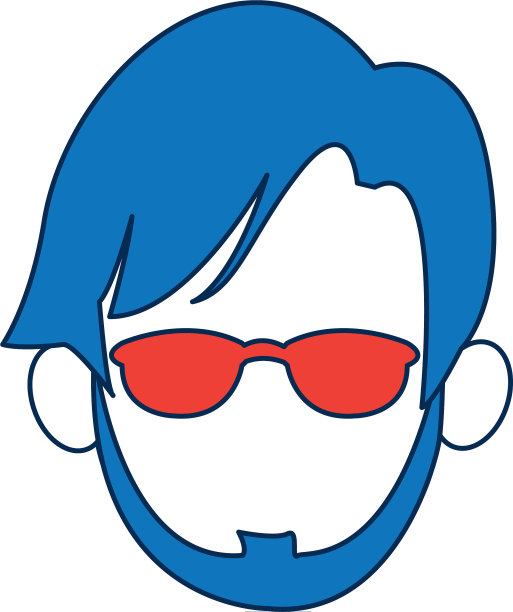 一个戴眼镜的无脸男子，蓝头发，白衣图片下载