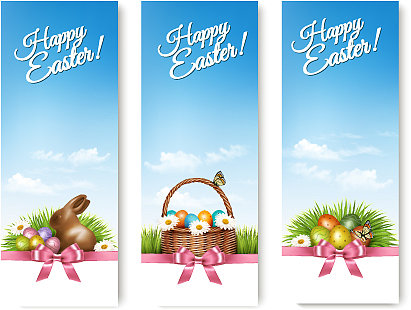 三个带有复活节彩蛋背景的横幅图片下载