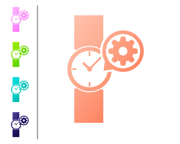 珊瑚腕表和齿轮图标孤立在白色图片下载