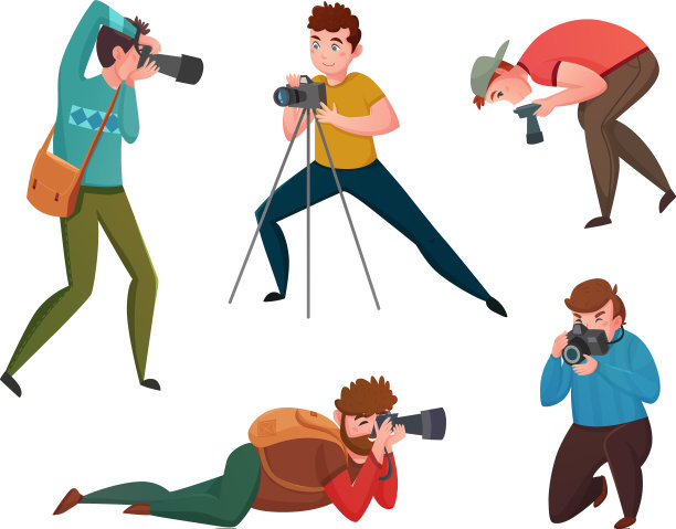 不同姿势的男摄影师图片下载