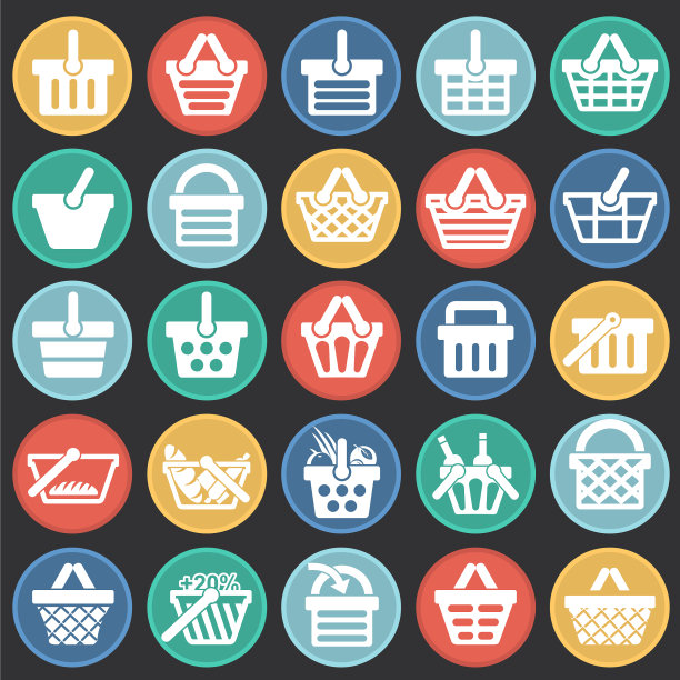 商店的篮子图标设置在颜色圈黑色图片下载