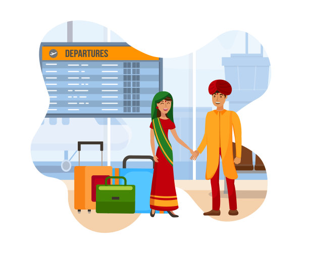 印度夫妇在机场的颜色单调图片下载