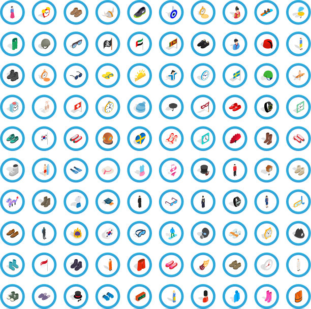 100时尚图标设置等距3d风格图片下载