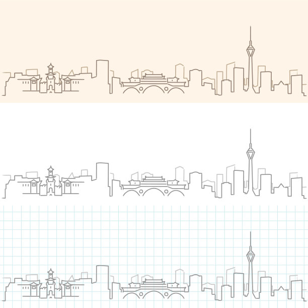 成都手绘天际线图片下载