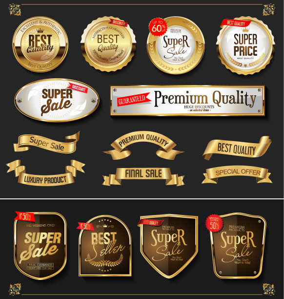 复古的金色丝带标签和盾牌图片下载