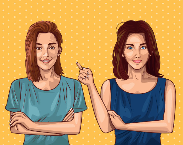 波普艺术，年轻的朋友，女性卡通图片下载