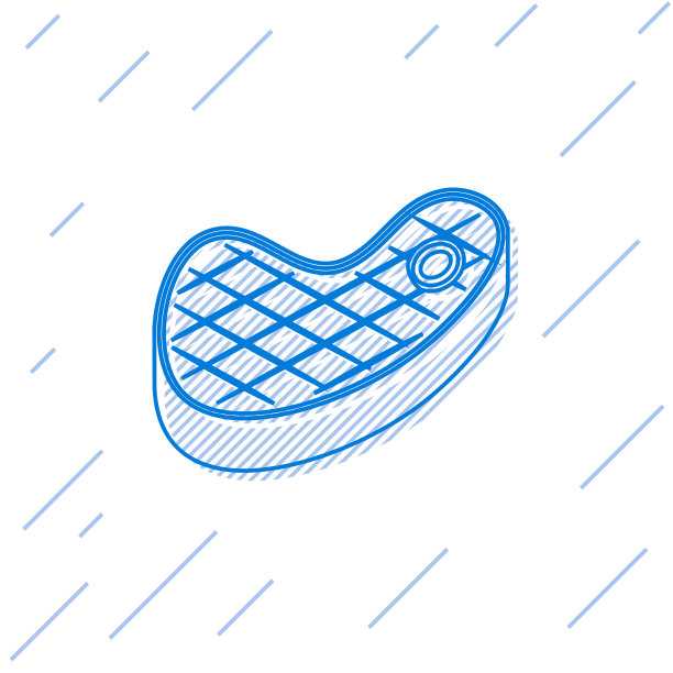 蓝牛排肉线图标孤立在白色图片下载