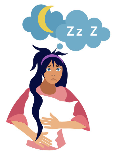 失眠症女孩孤立在一个白色的背景与图片下载
