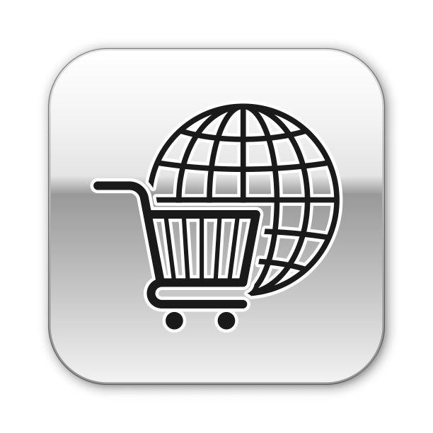 黑色购物车与全球图标隔离图片下载