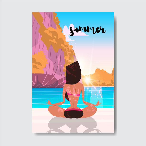 夕阳西下，瑜伽山女子在做练习图片下载