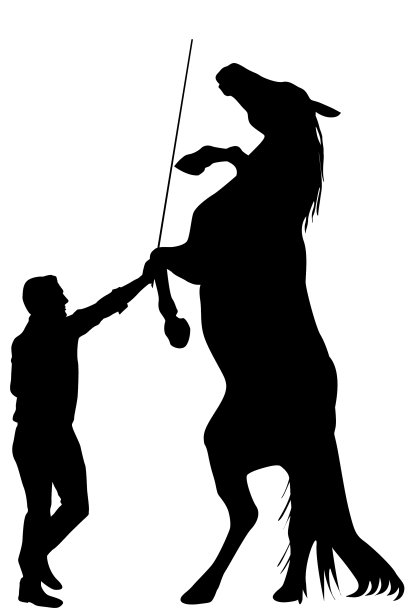 一个人的黑色剪影训练一匹马图片下载