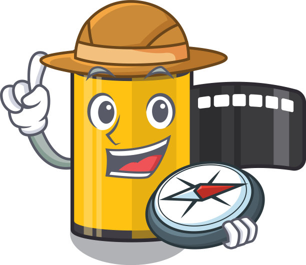 探险者相机卷在木制卡通桌子上面图片下载