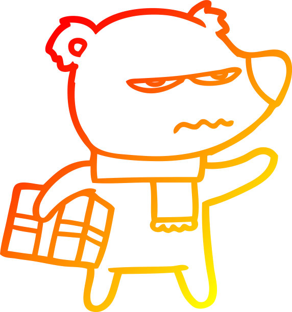 温暖的梯度线画愤怒的熊卡通礼物图片下载