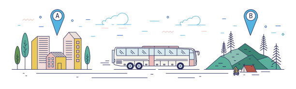 横旗与巴士沿公路行驶图片下载