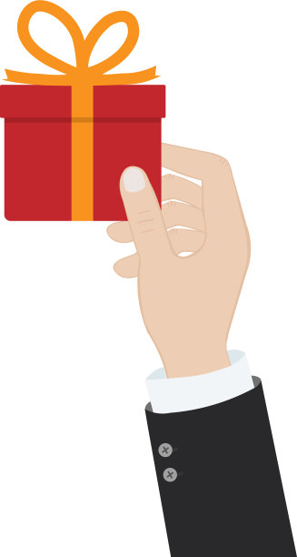 手与红色礼盒与不透明蝴蝶结在一个平图片下载