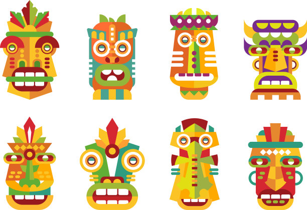 民族面具设置印第安部落或非洲多彩的图片下载
