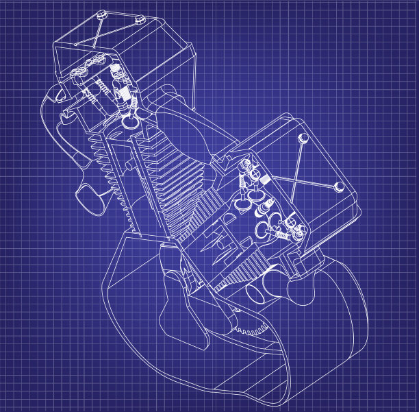 蓝色的摩托车引擎图片下载