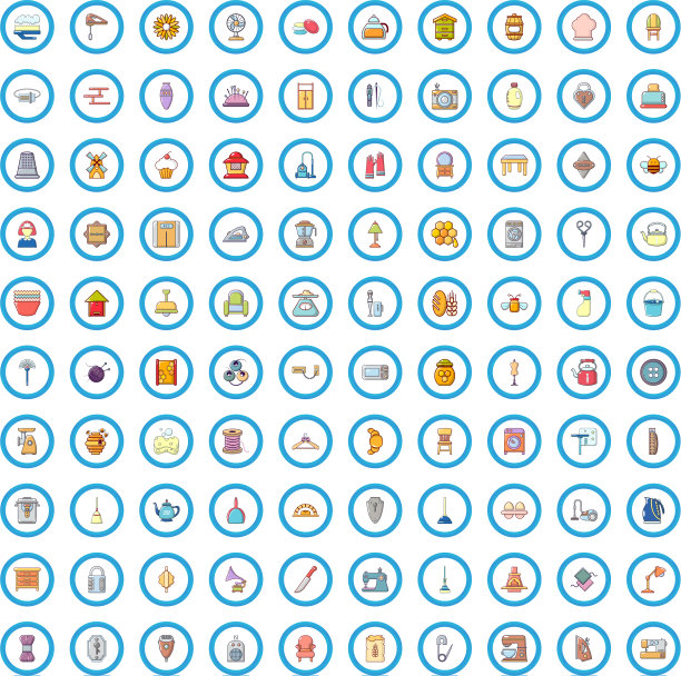 100个家居图标集卡通风格图片下载