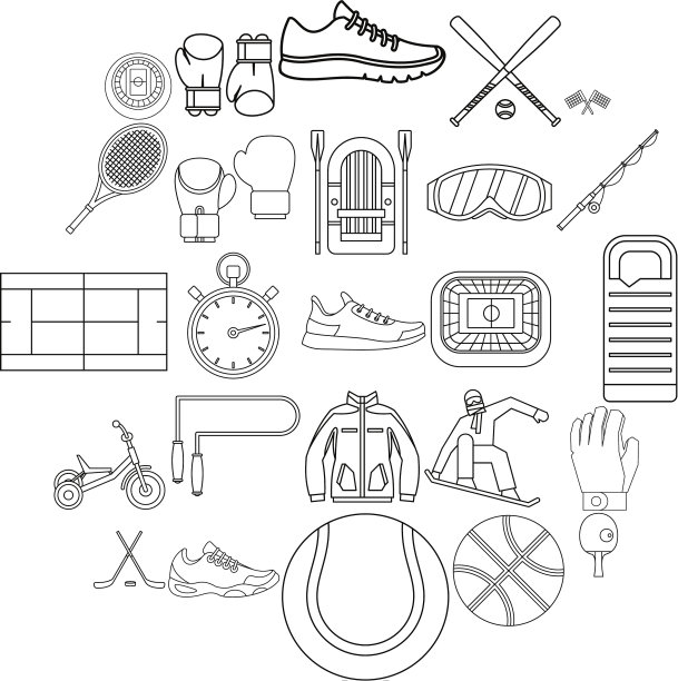 运动上的草图标设置轮廓风格图片下载