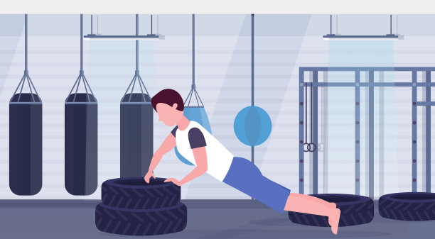 运动员在轮胎上做俯卧撑图片下载