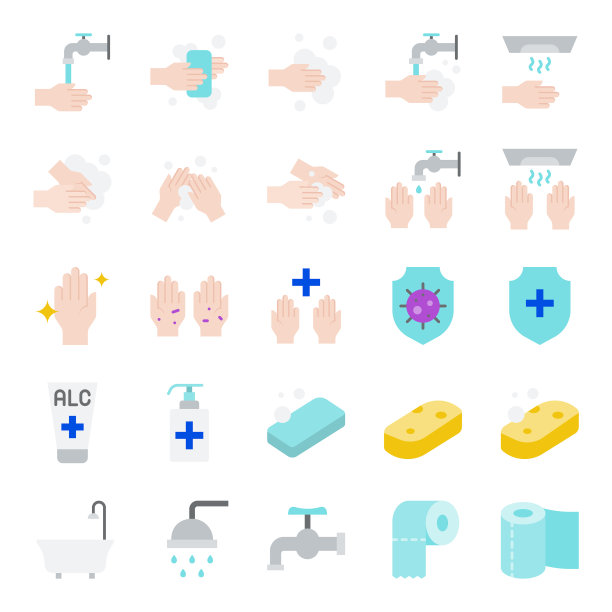 浴室卫生设置平面风格图标图片下载