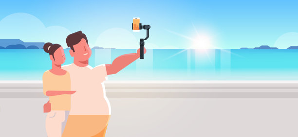 夫妇俩一起站在海滩上的胖子图片下载