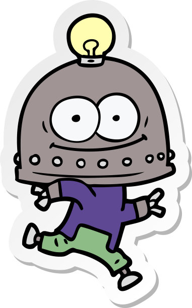 一个快乐的带灯泡的纸盒机器人贴纸图片下载