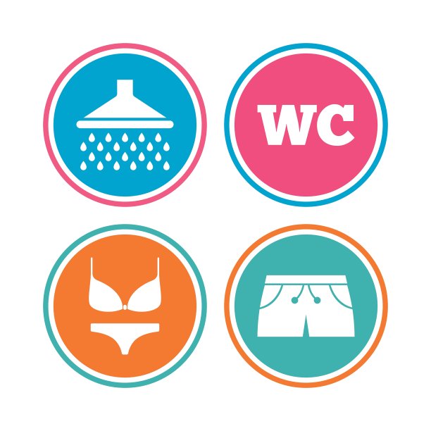 游泳池图标淋浴和泳衣标志图片下载