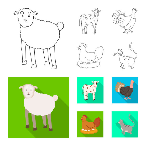 孤立的养殖对象和厨房标志集图片下载