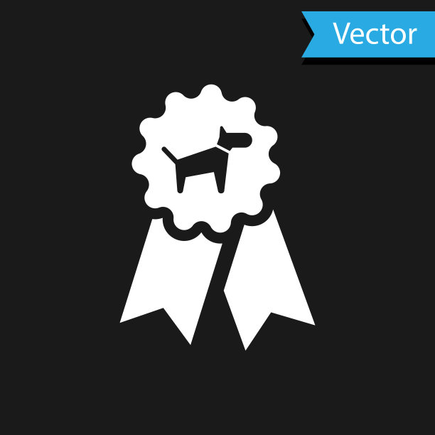 白色狗奖励标志图标孤立在黑色图片下载