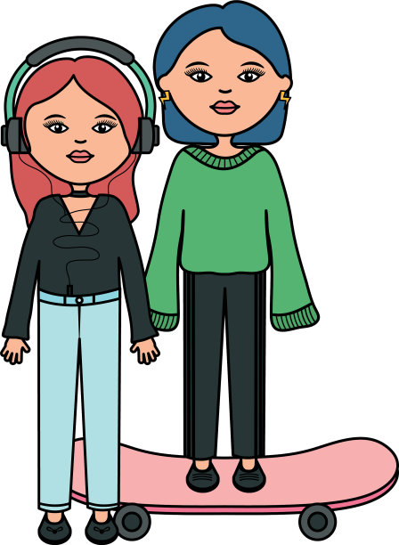 可爱的女孩在滑板城市风格的人物图片下载