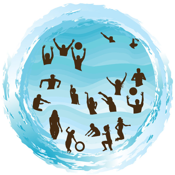 人们在水中嬉戏的剪影图片下载