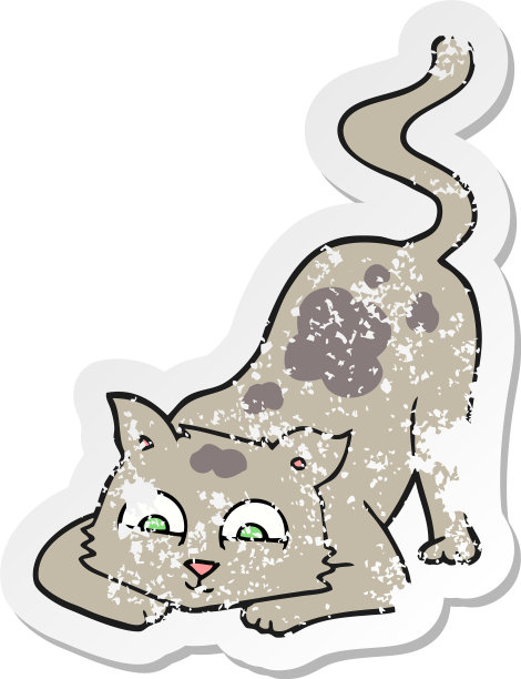 一个卡通猫的复古心疼贴纸图片下载