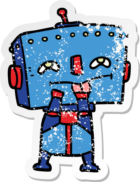 一个卡通机器人的破旧贴纸图片下载