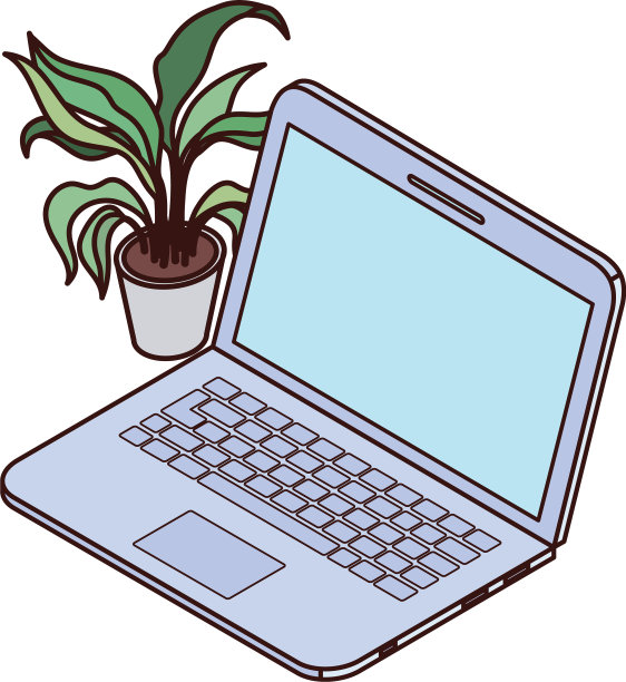 白色背景上有室内植物的笔记本电脑图片下载